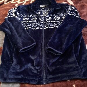 Lands' End Women's fleece any weather jacket. Navy with snowflake Design